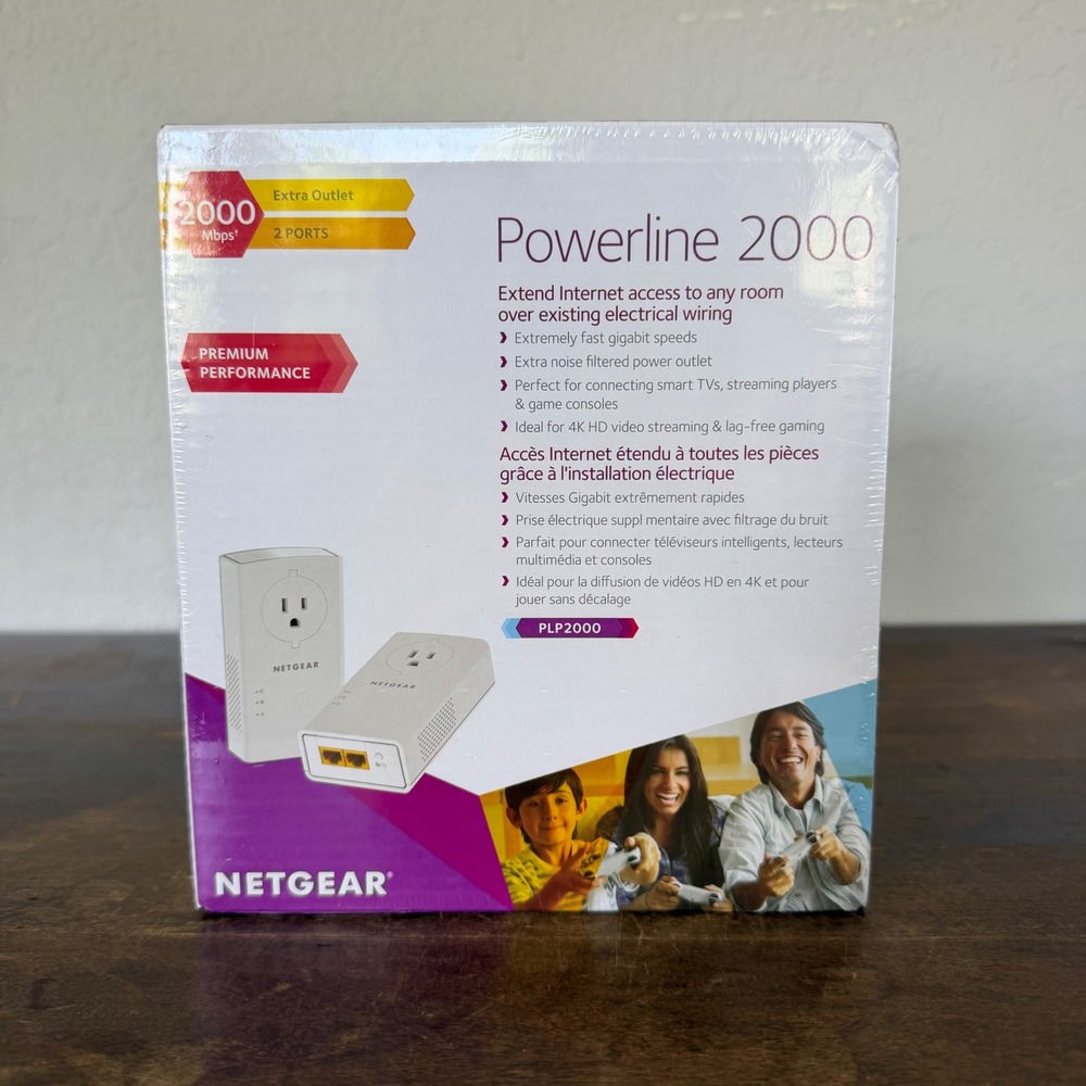NETGEAR Powerline 2000 PLP2000 Adapter Kit 2000Mbps Extra Outlet 2 Ports *NEW*